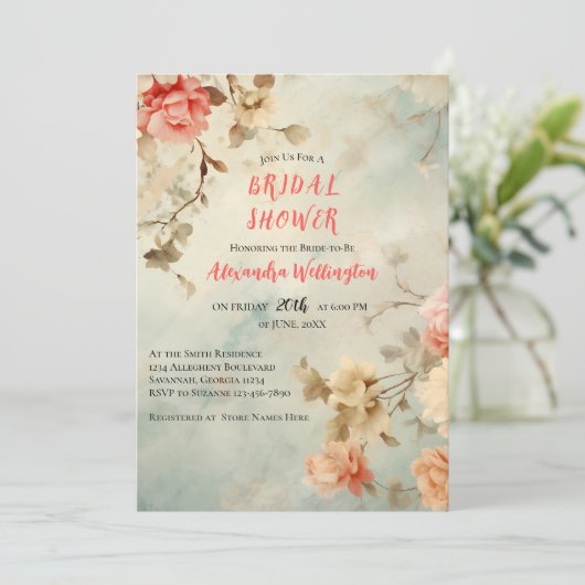 Blush Waterverf Floral Bridal Shower Uitnodiging (Staand voorkant)