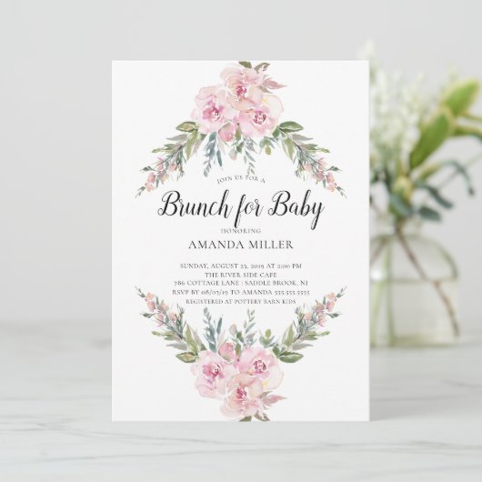 Blush Waterverf Floral Brunch voor Baby shower Kaart (Staand voorkant)