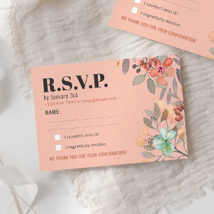 Blush Waterverf Floral Elegant Glam Wedding RSVP Kaartje