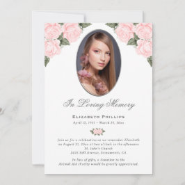 Blush Waterverf Floral Foto Memorial Funeral Kaart