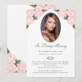 Blush Waterverf Floral Foto Memorial Funeral Kaart (Voorkant / Achterkant)