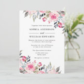 Blush Waterverf Floral Greenery Elegant Wedding Kaart (Staand voorkant)