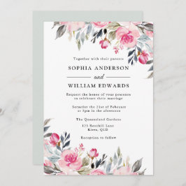 Blush Waterverf Floral Greenery Elegant Wedding Kaart
