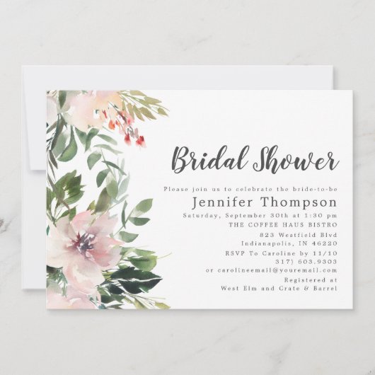 Blush Waterverf Floral & Greenery Vrijgezellenfees Kaart (Voorkant)
