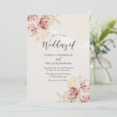 Blush Waterverf Floral Marble Finish Wedding Kaart (Staand voorkant)