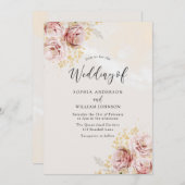 Blush Waterverf Floral Marble Finish Wedding Kaart (Voorkant / Achterkant)