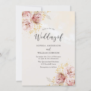 Blush Waterverf Floral Marble Finish Wedding Kaart