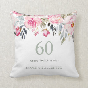 Blush waterverf Floral, mooie 60e verjaardag Kussen