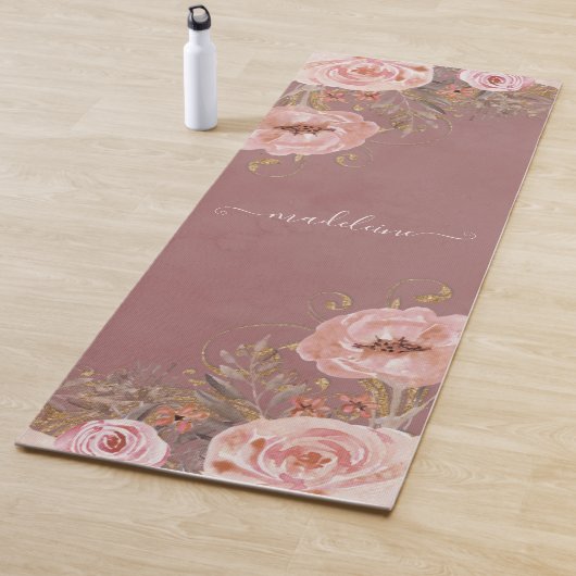 Blush Waterverf Floral Personaliseer het Manuscrip Yogamat (In situ)