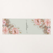 Blush Waterverf Floral Sage Green Name Script Yogamat (Voorkant (horizontaal))