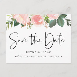 Blush Waterverf Floral Save the Date Aankondigingskaart