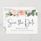 Blush Waterverf Floral Save the Date Aankondigingskaart (Voorkant / Achterkant)