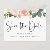 Blush Waterverf Floral Save the Date Aankondigingskaart (Voorkant)