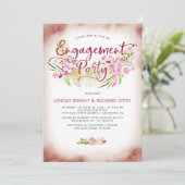 Blush Waterverf Floral Script Engagement Party Kaart (Staand voorkant)