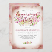 Blush Waterverf Floral Script Engagement Party Kaart (Voorkant / Achterkant)