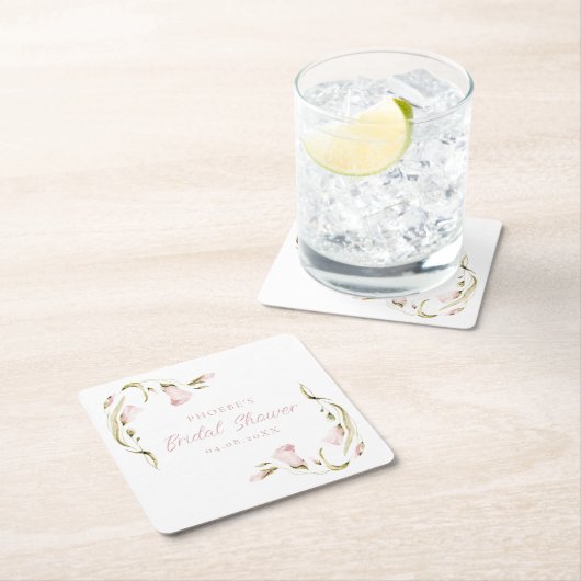 Blush Waterverf Floral Vrijgezellenfeest Onderzett Kartonnen Onderzetters (Insitu)