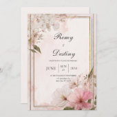 Blush Waterverf Floral Wedding Kaart (Voorkant / Achterkant)