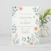 Blush Waterverf Floral Wedding Kaart (Staand voorkant)