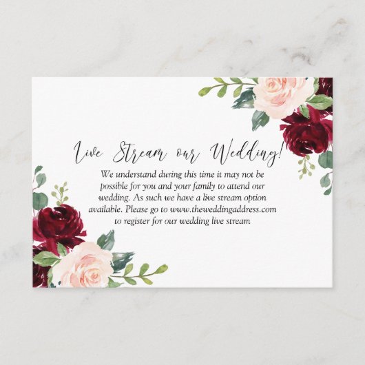 Blush Waterverf Floral Wedding Live Stream Informatiekaartje (Voorkant)