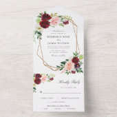 Blush waterverf florale geometrie all in one uitnodiging (Binnen)