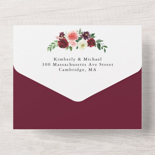 Blush waterverf florale geometrie all in one uitnodiging (Achterkant)