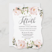 Blush Waterverf Flowers 50th Birthday Party Kaart (Voorkant)