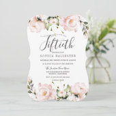 Blush Waterverf Flowers 50th Birthday Party Kaart (Staand voorkant)