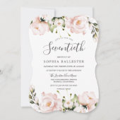 Blush Waterverf Flowers 70th Birthday Party Kaart (Voorkant)