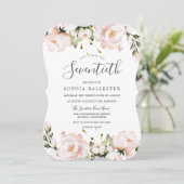 Blush Waterverf Flowers 70th Birthday Party Kaart (Staand voorkant)