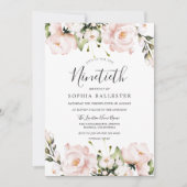 Blush Waterverf Flowers 90th Birthday Party Kaart (Voorkant)