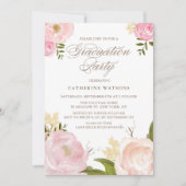 Blush Waterverf Flowers Afstuderen Uitnodiging (Voorkant)