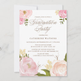 Blush Waterverf Flowers Afstuderen Uitnodiging