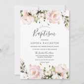 Blush Waterverf Flowers Baby Girl Baptisme Kaart (Voorkant)