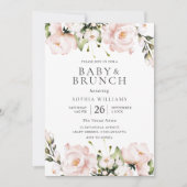 Blush Waterverf Flowers Baby shower Brunch Kaart (Voorkant)