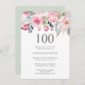 Blush Waterverf Flowers Elegant 100th Birthday Kaart (Voorkant / Achterkant)