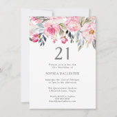 Blush Waterverf Flowers Elegant 21st Birthday Kaart (Voorkant)