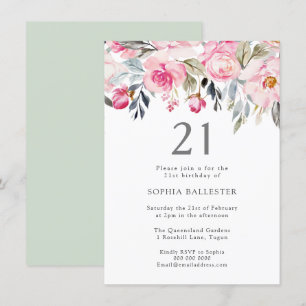 Blush Waterverf Flowers Elegant 21st Birthday Kaart