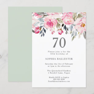 Blush Waterverf Flowers Elegant 70th Birthday Kaart