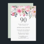 Blush Waterverf Flowers Elegant 90th Birthday Kaart<br><div class="desc">Blush Waterverf Flowers Elegant 90th Birthday Uitnodiging prachtige elegante florale waterverf Volledig  / gepersonaliseerd</div>