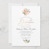 Blush Waterverf Flowers Faux Gold Dedication Kaart (Voorkant)