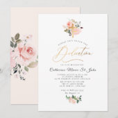 Blush Waterverf Flowers Faux Gold Dedication Kaart (Voorkant / Achterkant)