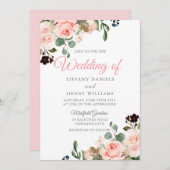 Blush Waterverf Flowers Moderne bruiloft design Kaart (Voorkant / Achterkant)