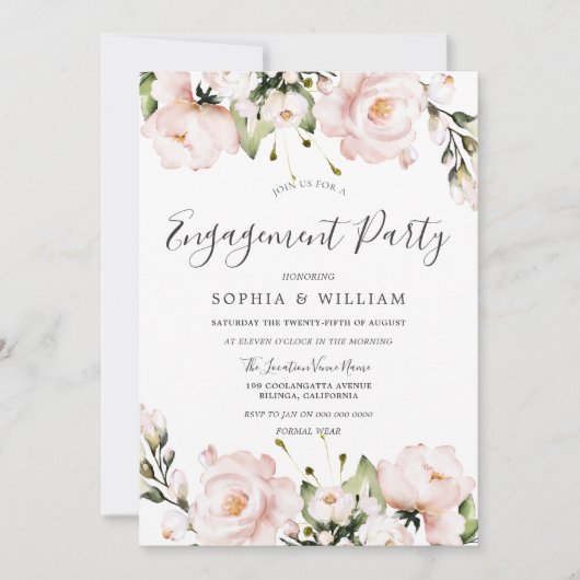 Blush Waterverf Flowers Weddenschap Party Kaart (Voorkant)