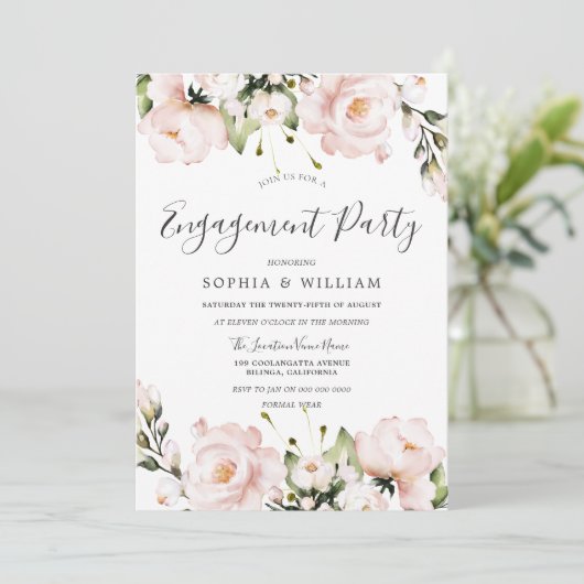 Blush Waterverf Flowers Weddenschap Party Kaart (Staand voorkant)