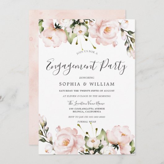 Blush Waterverf Flowers Weddenschap Party Kaart (Voorkant / Achterkant)