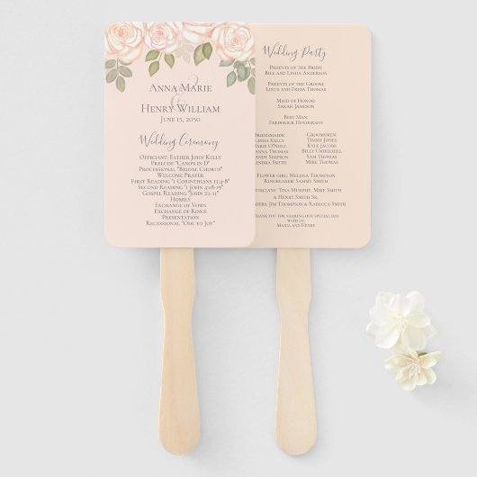 Blush Waterverf Foliage Wedding Programme Handwaaier (Voorkant en achterkant)