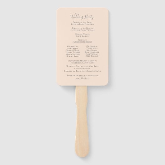 Blush Waterverf Foliage Wedding Programme Handwaaier (Achterkant)