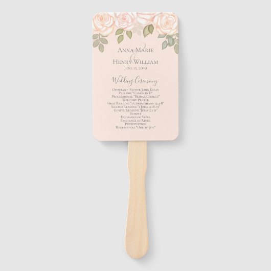 Blush Waterverf Foliage Wedding Programme Handwaaier (Voorkant)