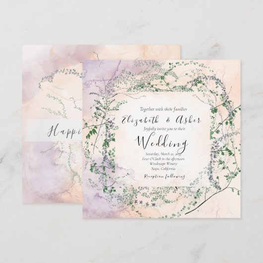Blush Waterverf Forest Greenery Wedding Kaart (Voorkant / Achterkant)