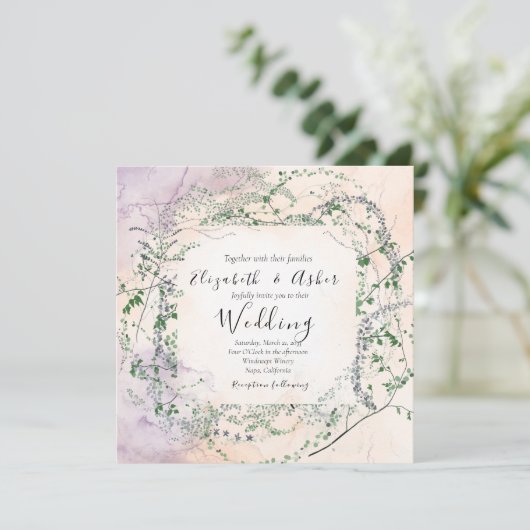 Blush Waterverf Forest Greenery Wedding Kaart (Staand voorkant)